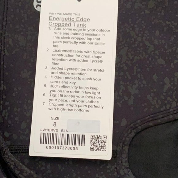 NWOT Lululemon Energetic Edge Cropped Tank - size 8 - Picture 3 of 3